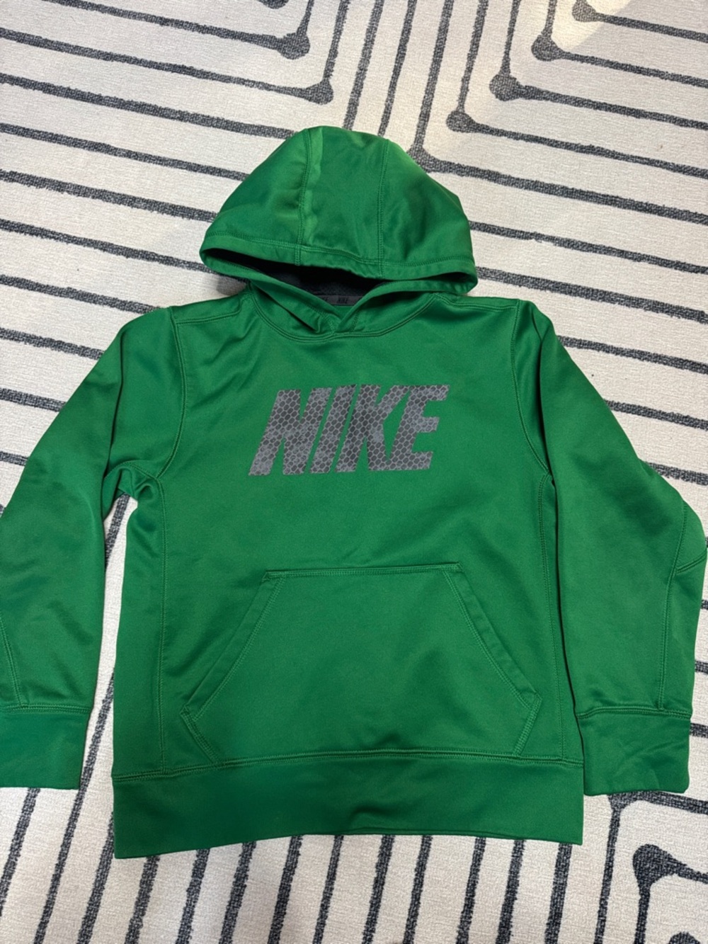 Nike Therma-Fit Green Kids' Hooded Pullover with Gray Logo
